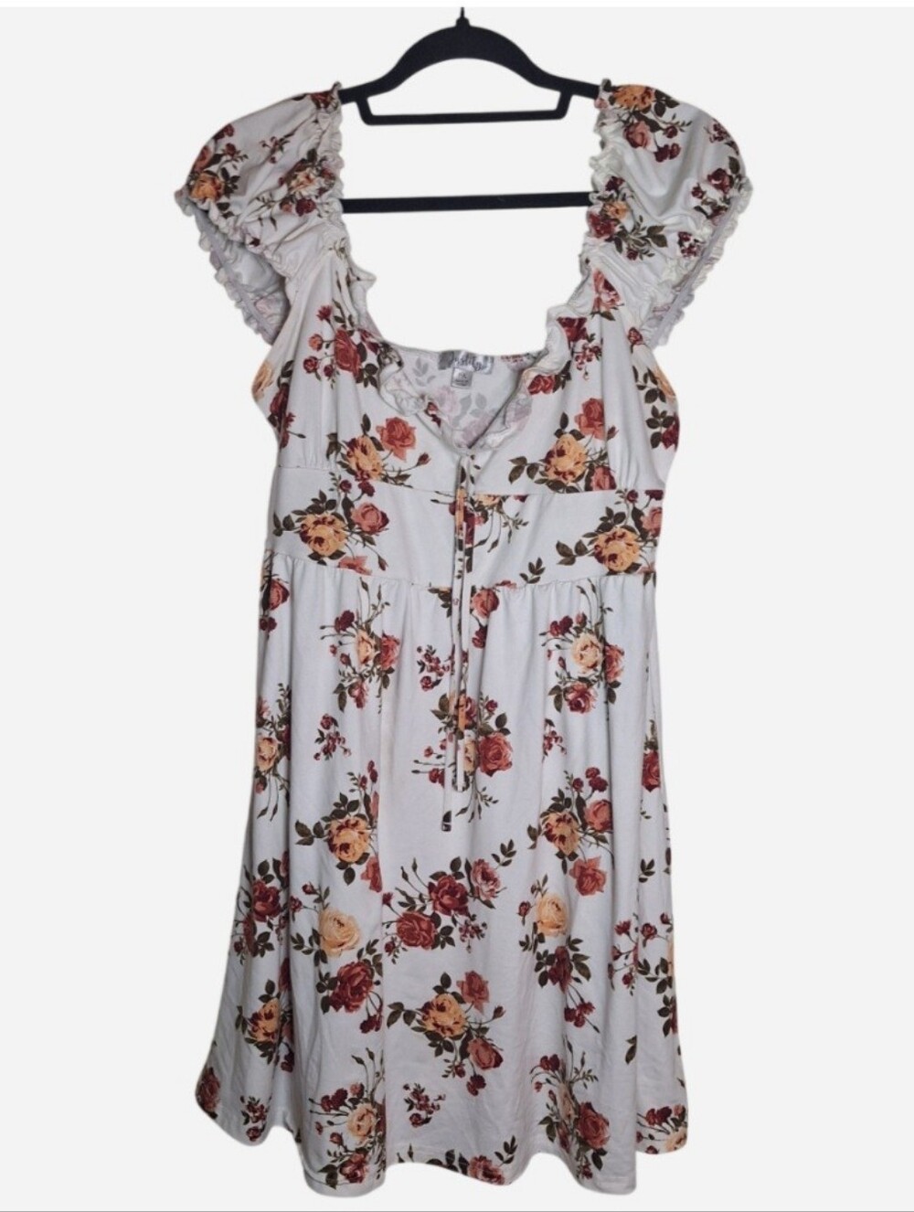 Justify White Floral Puff Cap Sleeve Cottagecore Stretch Dress Size 1X Juniors